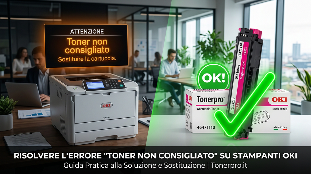 OKI mostra "Toner non consigliato": cause, soluzione e come evitarlo per sempre