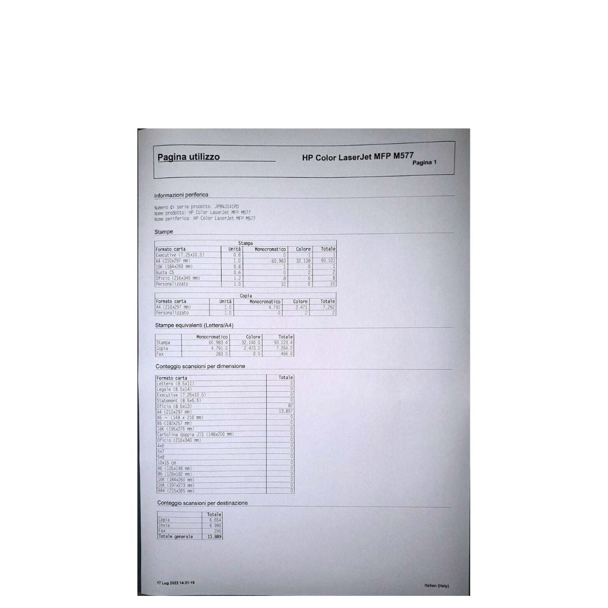 Stampante ricondizionata multifunzione HP LaserJetEnterprise M577, a colori, alte prestazioni
