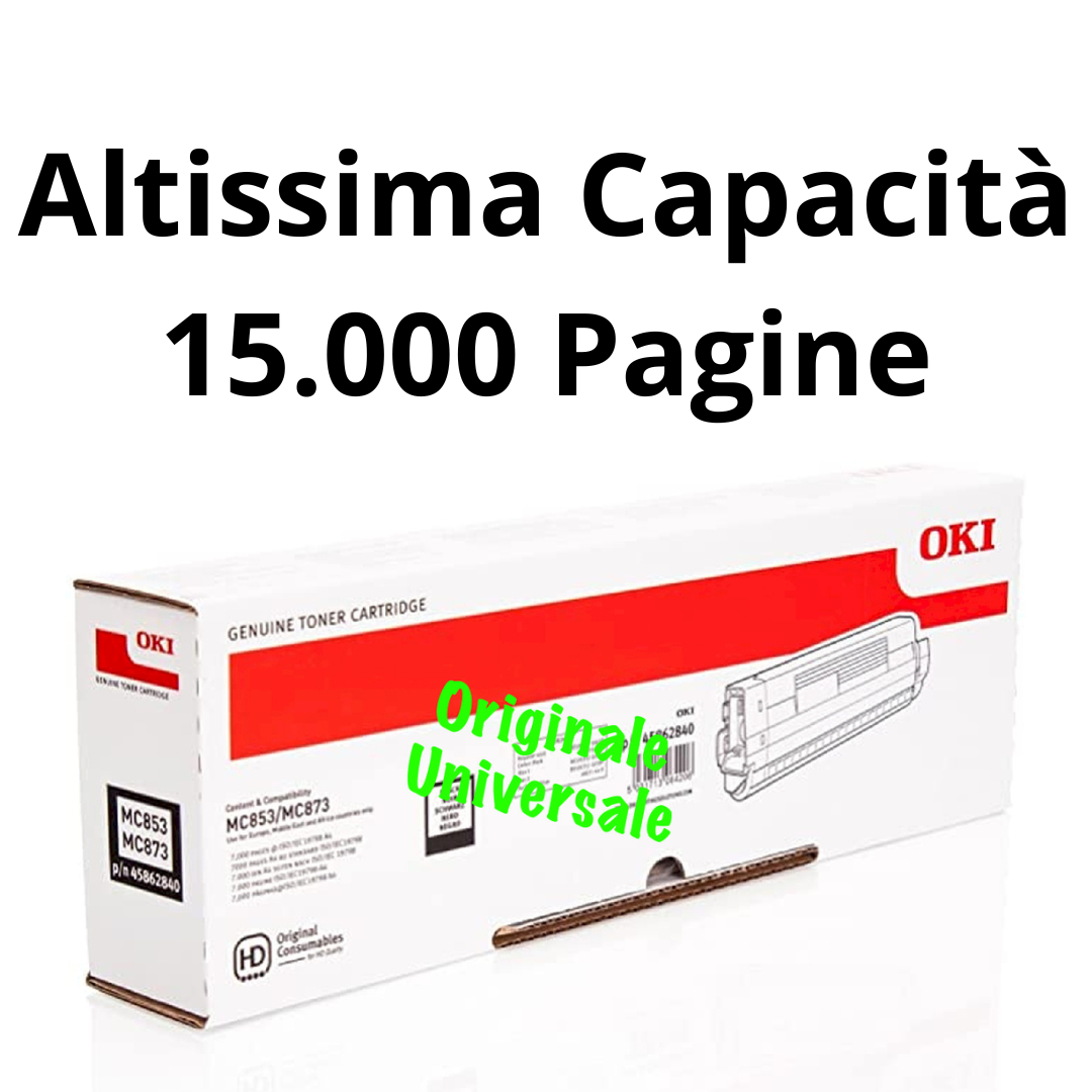Toner OKI Altissima capacita’ - 15.000 pagine per MC853 MC873 MC863 MC883 Originale-Universale™ (sostituisce quello da 7.000 Pagine)  - Nero - 45862840