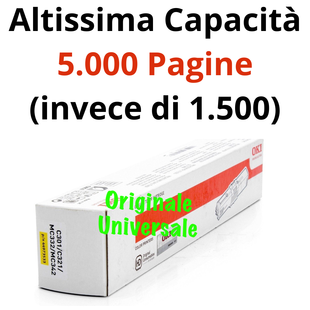 Toner OKI Originale-Universale™ per C301 C321 MC332 MC342 da 5.000 Pagine A4 - Giallo - 44973533