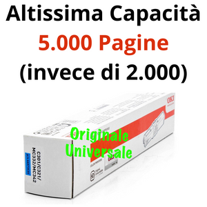 Toner OKI Originale-Universale™ per C310 C330 C331 C510 C511 C530 C531 MC351 MC352 MC361 MC362 MC561 MC562 da 5.000 Pagine A4 (invece di 2.000) - Ciano - 44469706