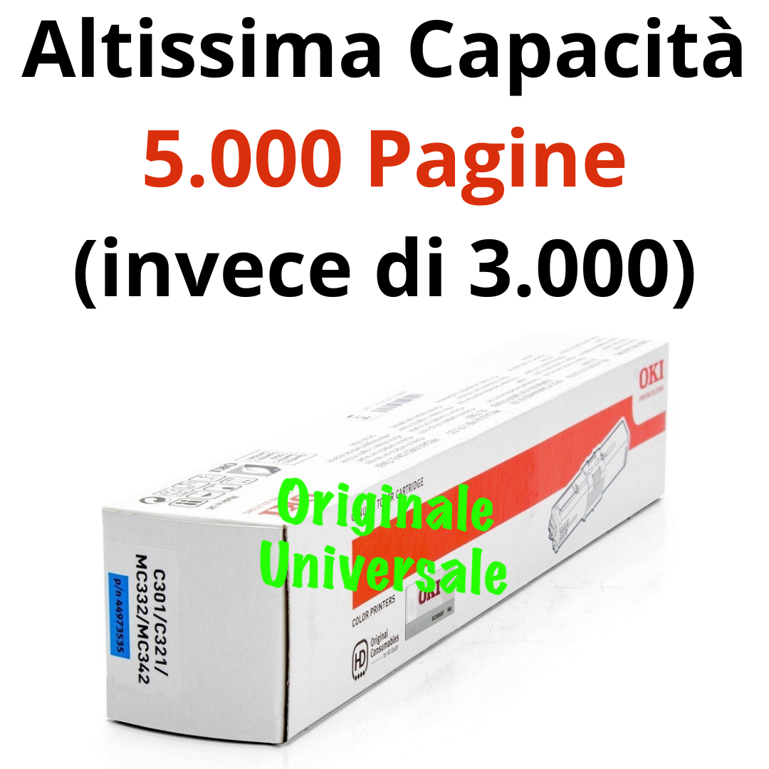 Toner OKI Originale-Universale™ per C332 MC363 da 5.000 Pagine A4 - Ciano - Sostituisce 46508715 e 46508711