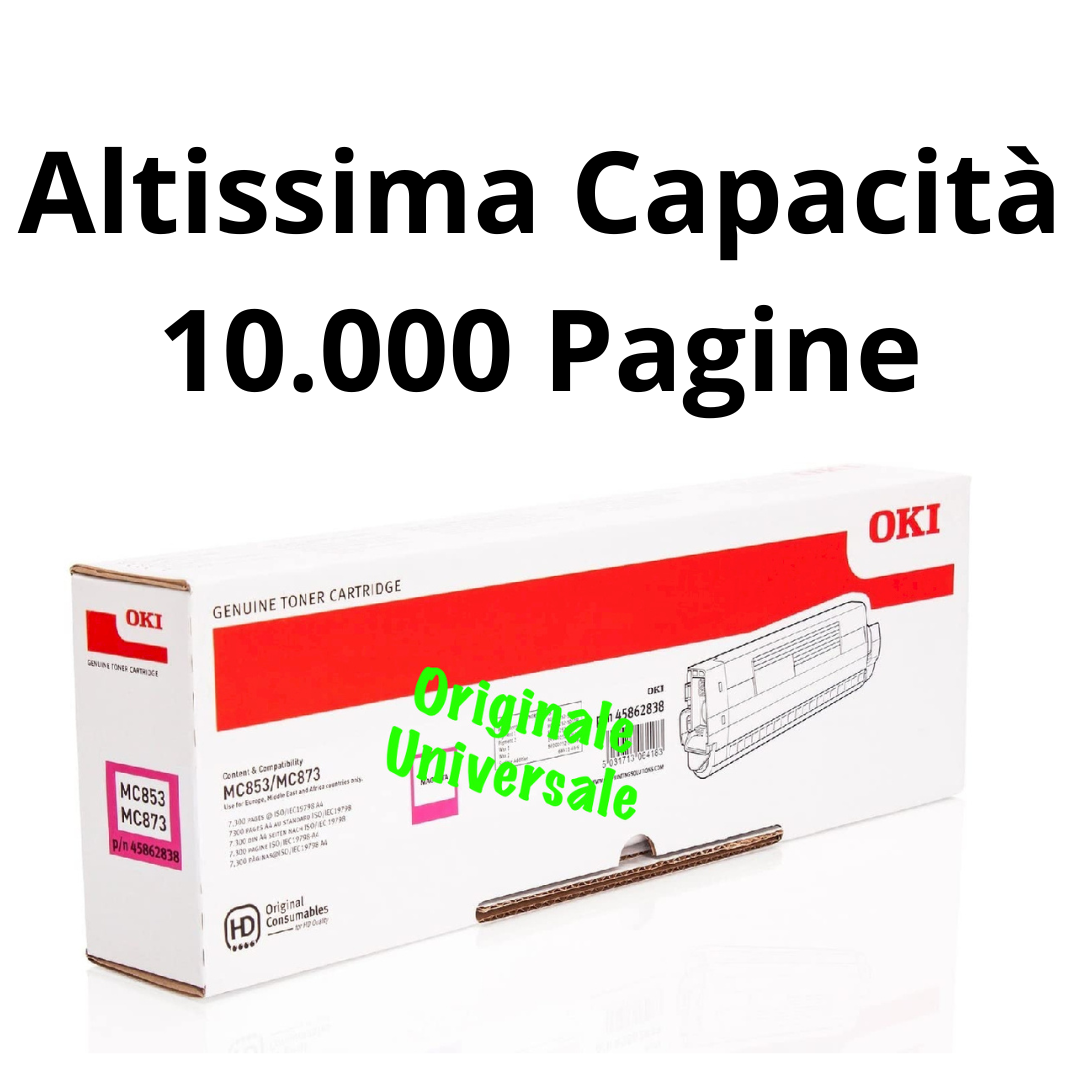 Toner OKI Originale-Universale™ per MC853 MC873 MC863 MC883 Altissima Capacità - 10.000 pagine invece che 7.300 - Magenta - 45862838