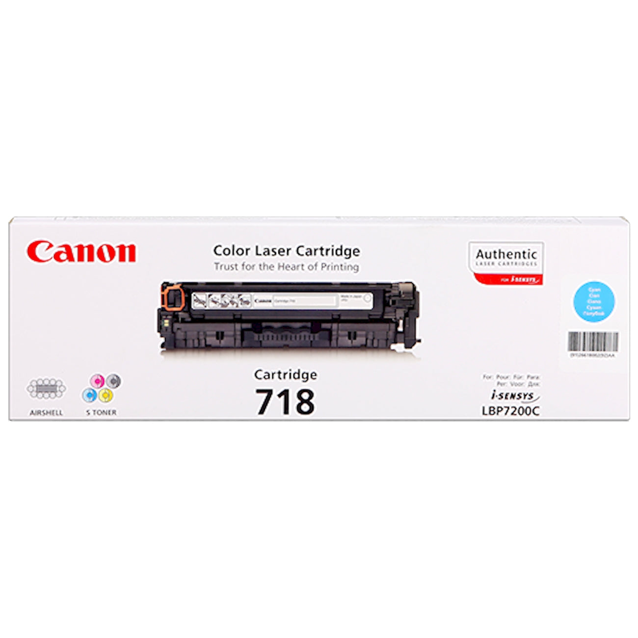 Toner Canon 718 C 2661B002  - Originale - Ciano da 2.900 pagine per LBP7200, LBP7210, LBP7660, LBP7680, MF720, MF724, MF728, MF729, MF8300, MF8330, MF8340, MF8350, MF8360, MF8380, MF8500, MF8540, MF8550, MF8580