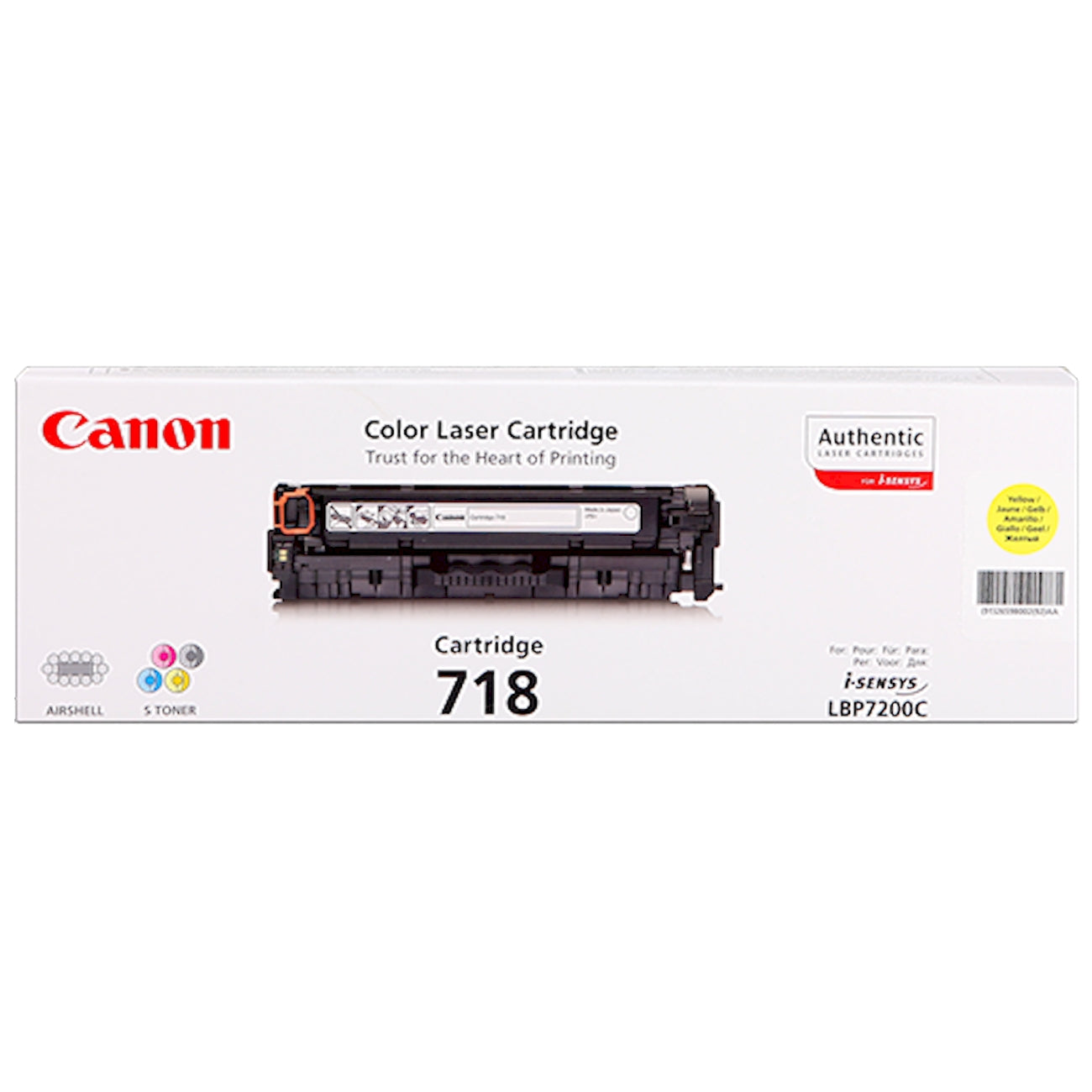 Toner Canon 718 Y 2659B002  - Originale - Giallo da 2.900 pagine per LBP7200, LBP7210, LBP7660, LBP7680, MF720, MF724, MF728, MF729, MF8300, MF8330, MF8340, MF8350, MF8360, MF8380, MF8500, MF8540, MF8550, MF8580
