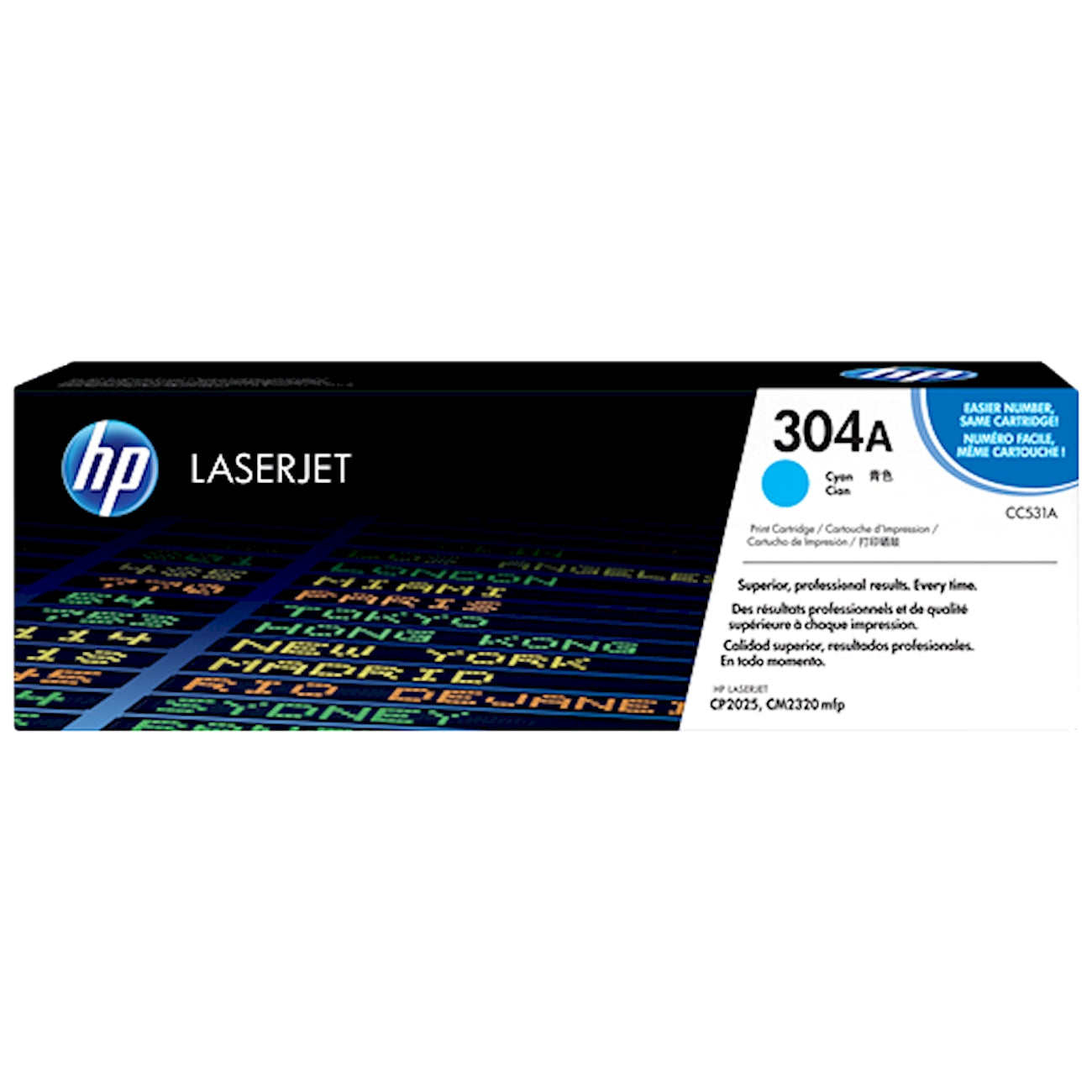 Toner HP CC531A 304A  - Originale - Ciano da 2.800 pagine per Color LaserJet CP2025, CM2320