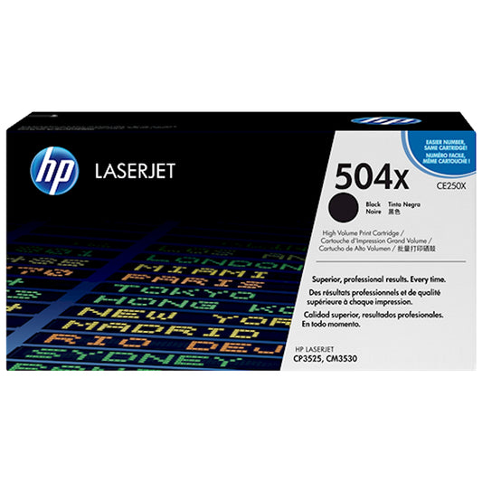 Toner HP CE250X 504X  - Originale - Nero da 10.500 pagine per Color LaserJet CP3525, CM3530