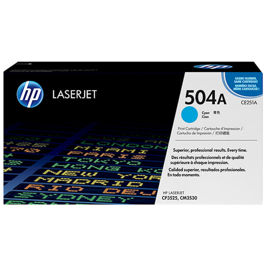 Toner HP CE251A 504A  - Originale - Ciano da 7.000 pagine per Color LaserJet CP3525, CM3530