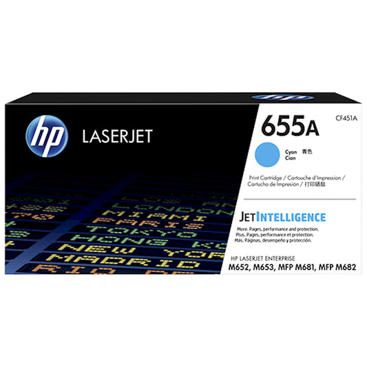 Toner HP CF451A 655A  - Originale - Ciano da 10.500 pagine per Color LaserJet Enterprise M751, MFP M776