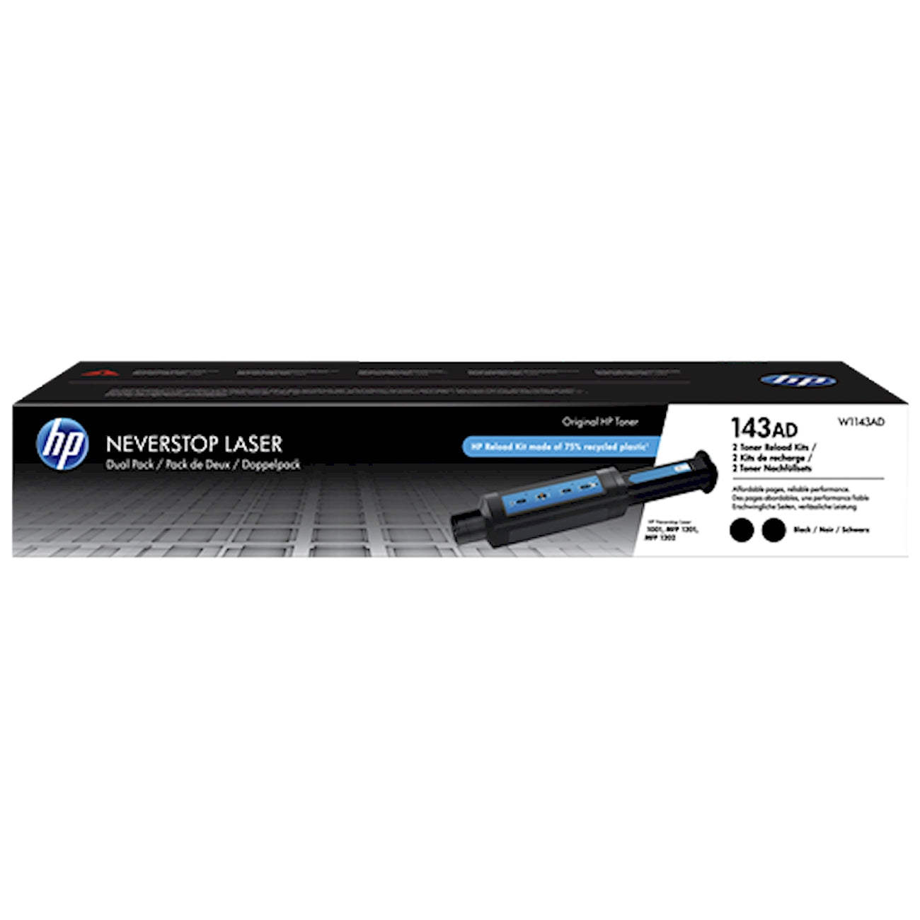 Toner HP W1143AD 143A  - Originale - Nero da 2.500 pagine per Neverstop Laser 1000n, 1000w, 1001nw, 1020, 1020n, 1020w, MFP 1200, MFP 1200a, MFP 1200n, MFP 1200nw, MFP 1200w, MFP 1201, MFP 1202, MFP 1202nw, MFP 1202w