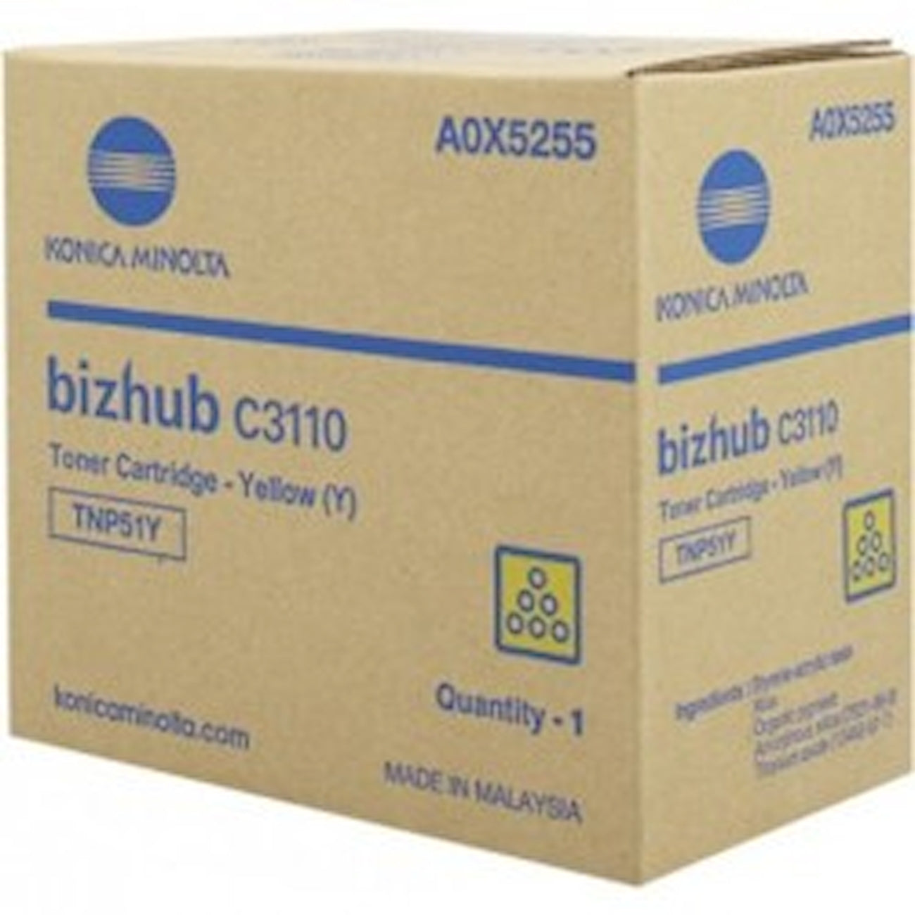 Toner Konica Minolta A0X5255 TNP51Y  - Originale - Giallo da 5.000 pagine per Konica Minolta bizhub C3110