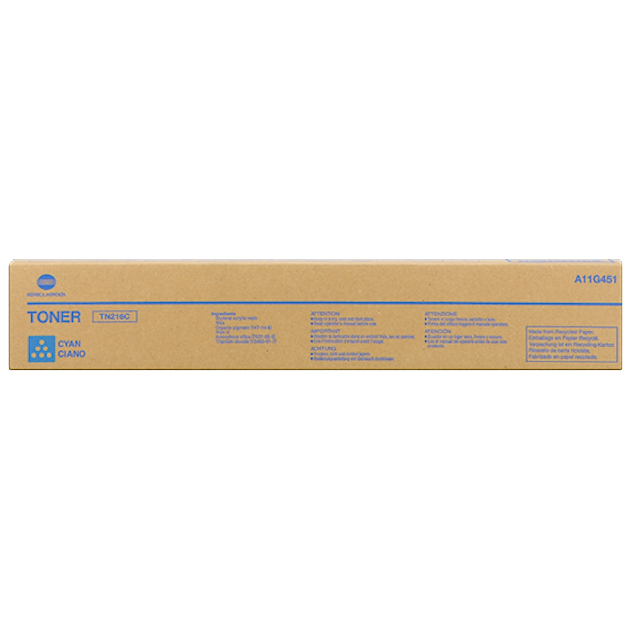 Toner Konica Minolta A11G451 TN216C  - Originale - Ciano da 26.000 pagine per Konica Minolta bizhub C220, C280, C360