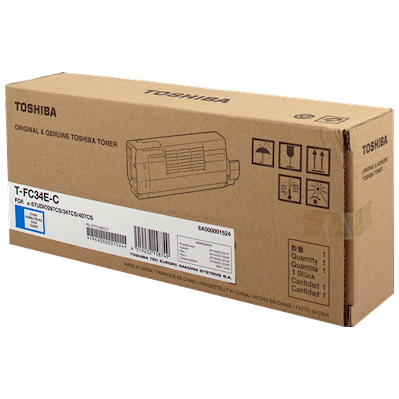 Toner Toshiba T-FC34EC 6A000001524  - Originale - Ciano da 11.500 pagine per e-STUDIO 287cs, 287csl, 347cs, 347csl, 407cs