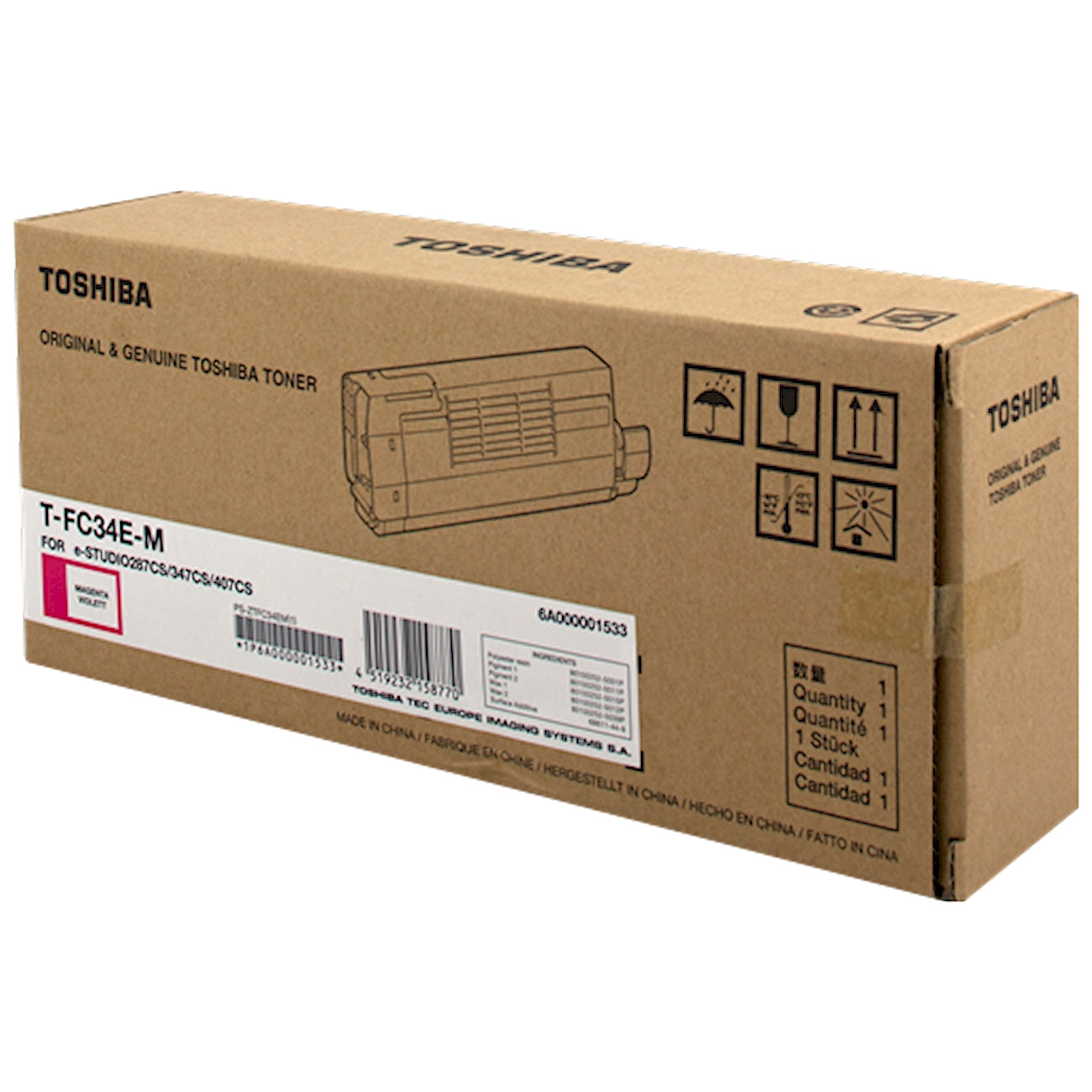Toner Toshiba T-FC34EM 6A000001533  - Originale - Magenta da 11.500 pagine per e-STUDIO 287cs, 287csl, 347cs, 347csl, 407cs