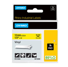 MACCHINE PER L'UFFICIO-ETICHETTATRICI E ACCESSORI-DYMO-Nastro VINILE 12mm x 5.5mt nero su giallo 18432 RHINO-venduto-da-Tonerpro