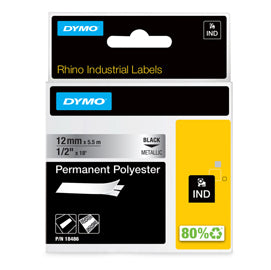 MACCHINE PER L'UFFICIO-ETICHETTATRICI E ACCESSORI-DYMO-Nastro POLIESTERE PERMANENTE 12mm x 5.5mt nero su metallo 18486 RHINO-venduto-da-Tonerpro
