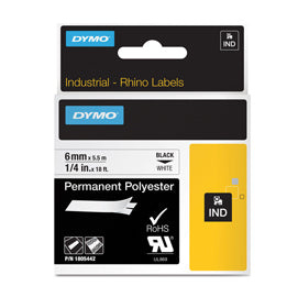 MACCHINE PER L'UFFICIO-ETICHETTATRICI E ACCESSORI-DYMO-Nastro POLIESTERE PERMANENTE 12mm x 5.5mt nero su bianco 18483 RHINO-venduto-da-Tonerpro