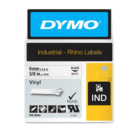 MACCHINE PER L'UFFICIO-ETICHETTATRICI E ACCESSORI-DYMO-Nastro VINILE 9mm x 5.5mt nero su bianco 18443 RHINO-venduto-da-Tonerpro