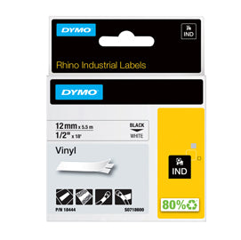 MACCHINE PER L'UFFICIO-ETICHETTATRICI E ACCESSORI-DYMO-Nastro VINILE 12mm x 5.5mt nero su bianco 18444 RHINO-venduto-da-Tonerpro