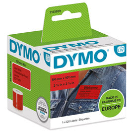 MACCHINE PER L'UFFICIO-ETICHETTATRICI E ACCESSORI-DYMO-Rotolo 220 Etichette Spedizione/Badge 54x101mm rosse per Dymo LabelWriter-venduto-da-Tonerpro