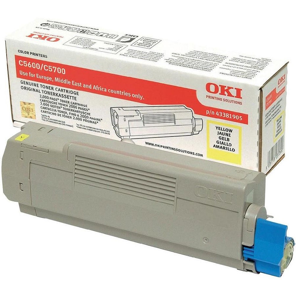 Toner OKI C5600 C5700 - Originale - Giallo - 43381905 da 2.000 Pagine A4